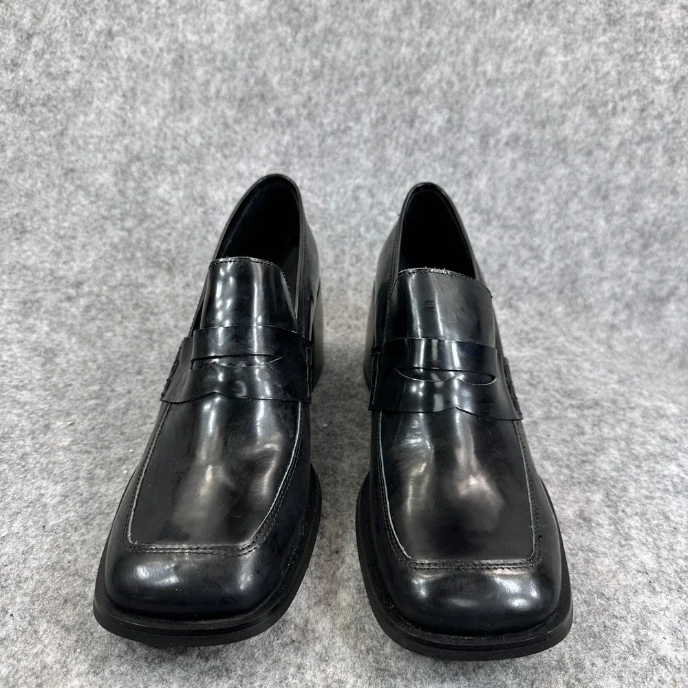 Jeffrey Campbell Ecole Loafers Womens 9 Black Patent Block Heel Penny Platform